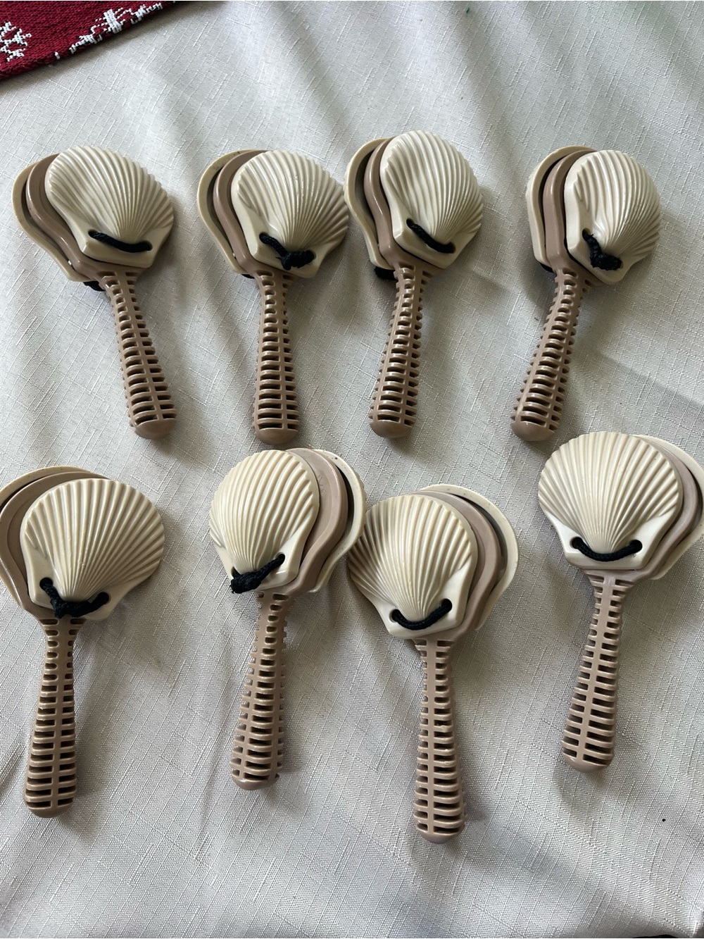 Shell Shaped Clackers Rattle Toy - Cream and Tan